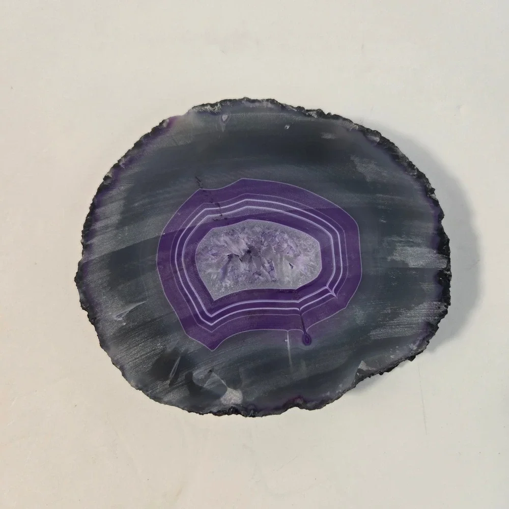 Purple Agate Slice Geode Polished Crystal Specimen Grey Banded Stone Decor